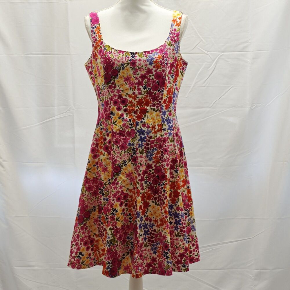 New Directions Womens 12 Multicolor Floral Sleeveless Fit Flare Midi Dress Lined
